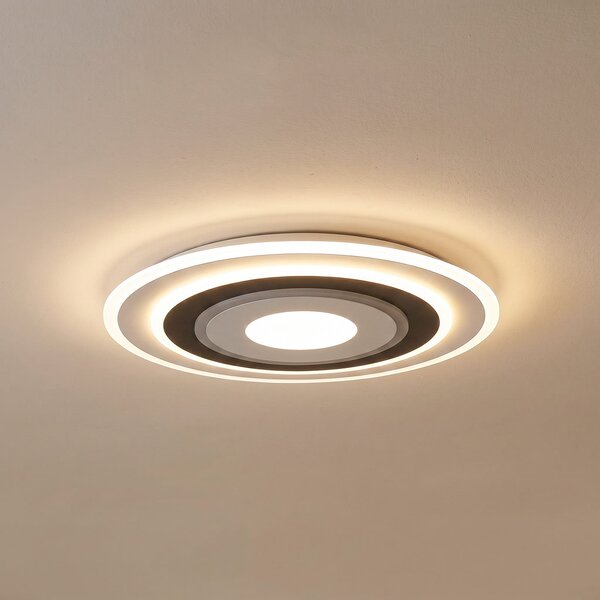 Lindby Plafonieră LED Rebeka, rotundă, Ø 70 cm, CCT, dimabil, reglabil, Alb, Camera de zi / sufragerie, Plastic, Modern