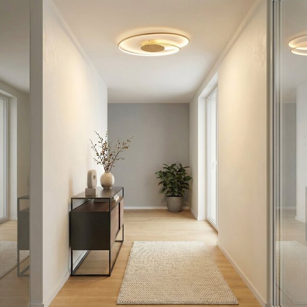Lindby plafonieră LED Joline, Ø 74 cm, aurie, metal, Auriu / Alamă, Camera de zi / sufragerie, Metal, Modern