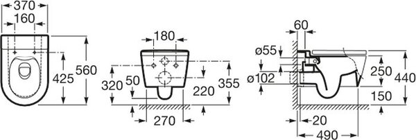 Roca Inspira vas wc agăţat fără margine alb A346527S00