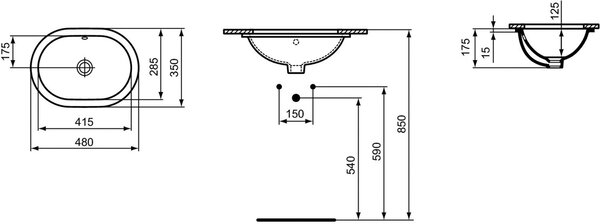 Ideal Standard Connect lavoar 41.5x28.5 cm ovale sub blat alb luciu E504601