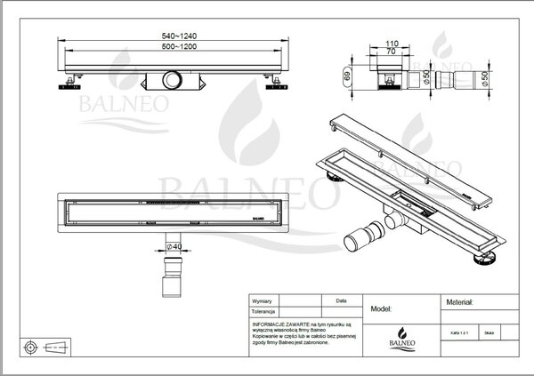 Balneo Duplex Next rigolă duș 50 cm oţel DUPLEX50N