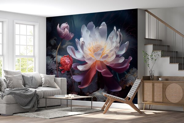 Tapet Flori fantastice care înfloresc într-o atmosferă întunecată de basm, Fototapet Flori, w08747 : Uwalls.ro