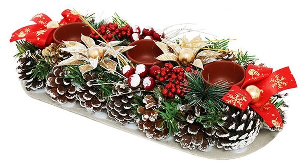 Aranjament pentru masa de Craciun, suport lumanari, 35 x 14 cm, multicolor