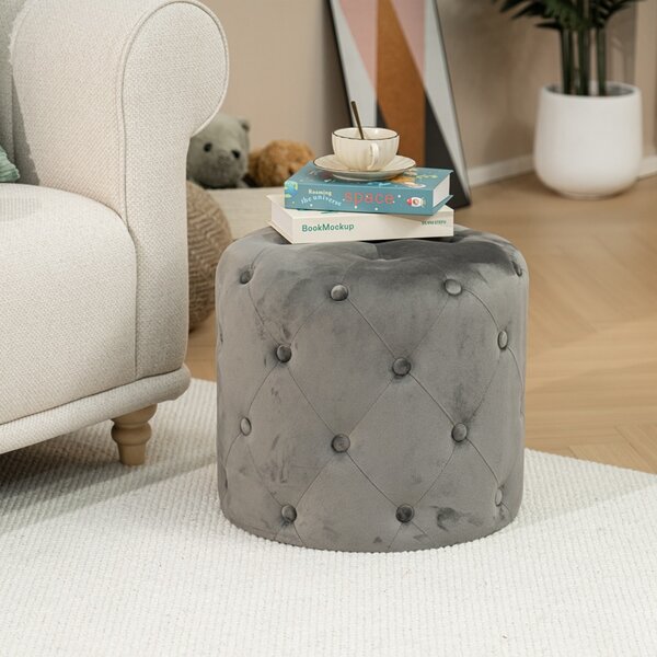 Puf taburet Seval catifea gri inchis 49x49x47 cm