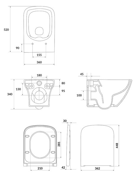 Cersanit Larga vas wc cu capac soft-close agăţat fără margine alb S701-473
