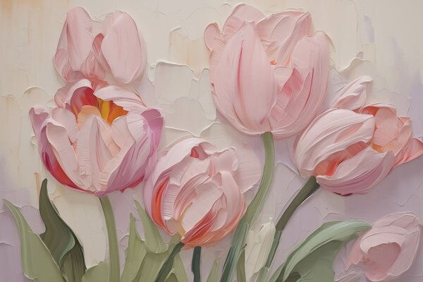 Tapet Tulips pictura imitație, Fototapet Flori, w03066 : Uwalls.ro