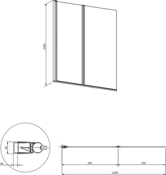 Omnires Kingston paravan cadă 120 cm două piese negru mat/sticlă transparentă XHE20BLTR