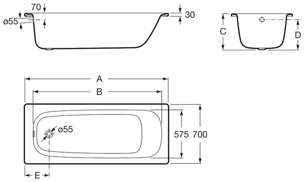 Roca Contesa cada dreptunghiulară 150x70 cm alb A2360K0000