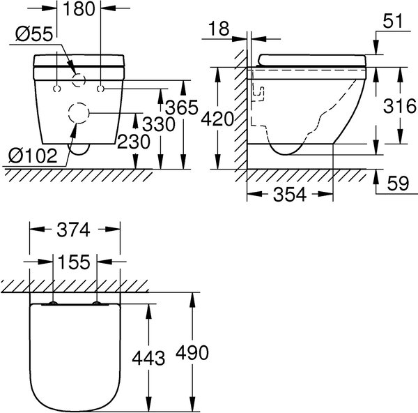 Grohe Euro Ceramic vas wc cu capac soft-close agăţat fără margine cu spălare turbionară alb 39693000
