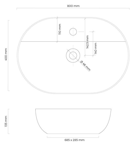 Oltens Hamnes lavoar 80x40 cm ovale de blat negru mat 41315300