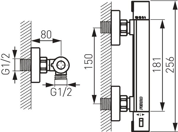 Ferro Trinity baterie de duș perete cu termostat crom TRM7