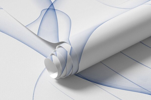 Tapet Flori albastre minimaliste delicate, cu petale și frunze transparente, pe un fundal alb, Fototapet Acuarelă, w08776 : Uwalls.ro
