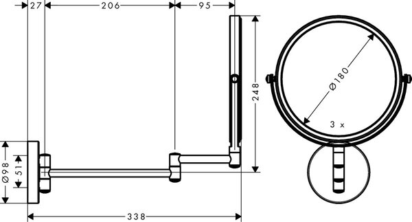 Hansgrohe oglindă cosmetică 24.8x24.8 cm rotunde crom 73561000