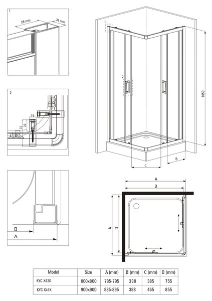 Deante Funkia cabină de duș 90x90 cm pătrat negru mat/sticlă transparentă KYC_N41K