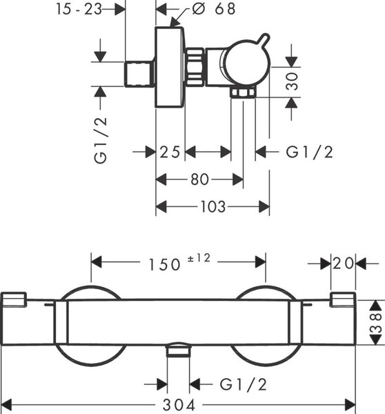 Hansgrohe Ecostat baterie de duș perete cu termostat crom 13116000