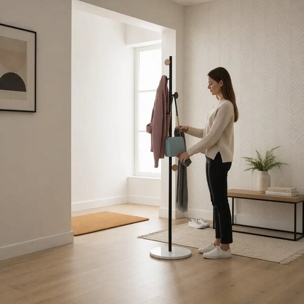Cuier din metal ,culoare negru-alb,170x32 cm