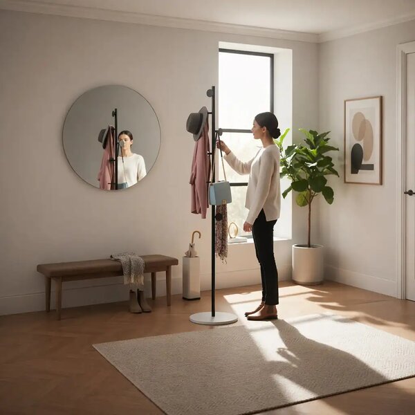 Cuier din metal ,culoare negru-alb,170x32 cm
