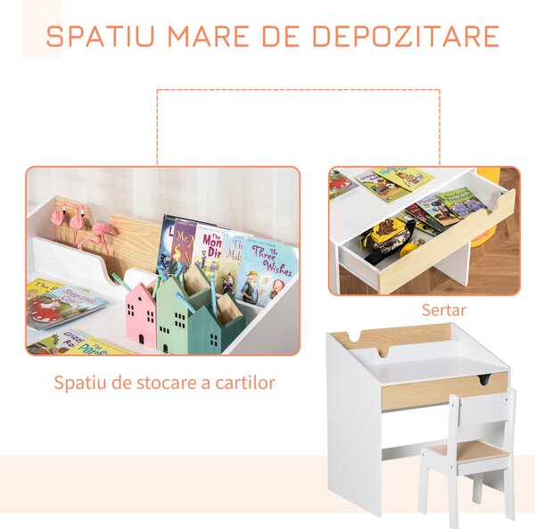 HOMCOM Set Birou și Scaun pentru Copii 6-10 Ani cu Raft și Sertar | Aosom Romania