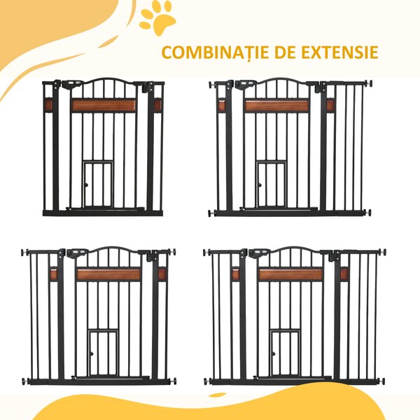 PawHut Poartă de Siguranță pentru Câini cu Închidere Automată 74-105x76.2 cm Neagră | Aosom Romania