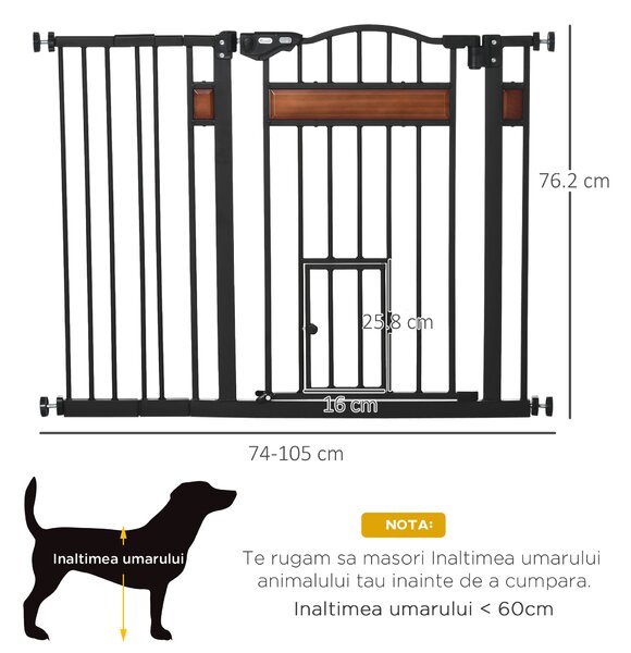PawHut Poartă de Siguranță pentru Câini cu Închidere Automată 74-105x76.2 cm Neagră | Aosom Romania