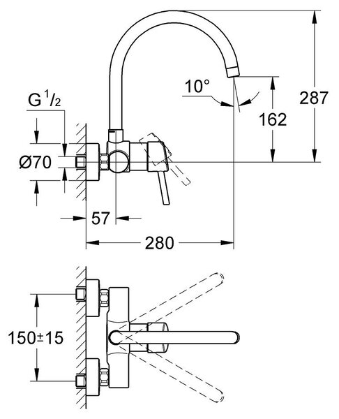 Grohe Concetto baterie bucătărie perete StarLight Chrome 32667001