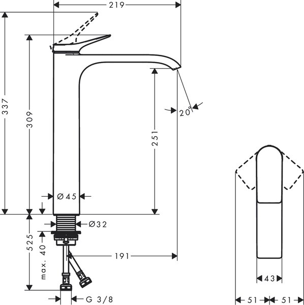 Hansgrohe Vivenis baterie lavoar stativ crom 75042000
