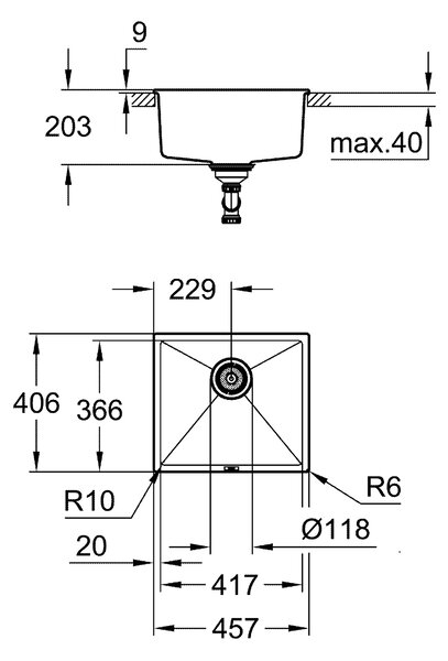 Grohe K700 chiuvetă din granit 45.7x40.6 cm negru 31653AP0