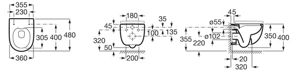 Roca Meridian vas wc agăţat fără margine alb A346244S00