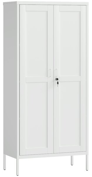 HOMCOM Dulap pentru Birou în Oțel cu 3 Rafturi Reglabile cu Serratură și 2 Chei, 80x40x175 cm, Alb | Aosom Romania
