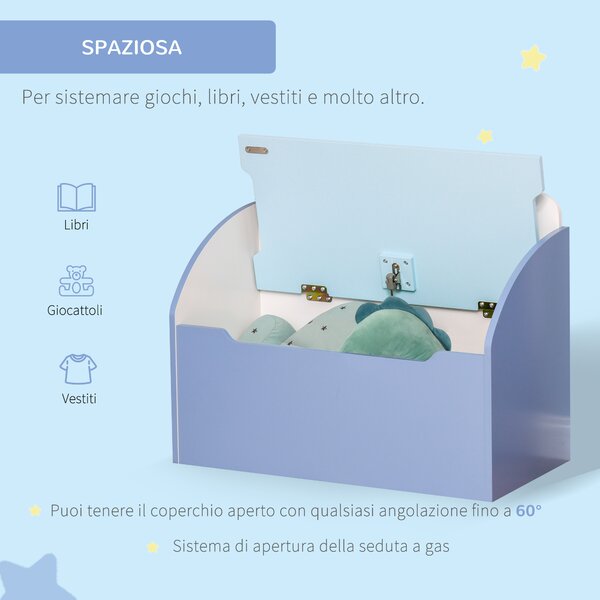 HOMCOM Bancă Depozitare Jucării pentru Copii, 60x30x50cm, Albastru | Aosom Romania