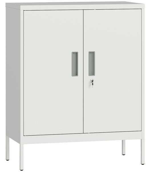 HOMCOM Dulap de Birou din Oțel cu 2 Rafturi Reglabile cu Sistem de Încuiere și 2 Chei, 80x40x100 cm, Alb | Aosom Romania