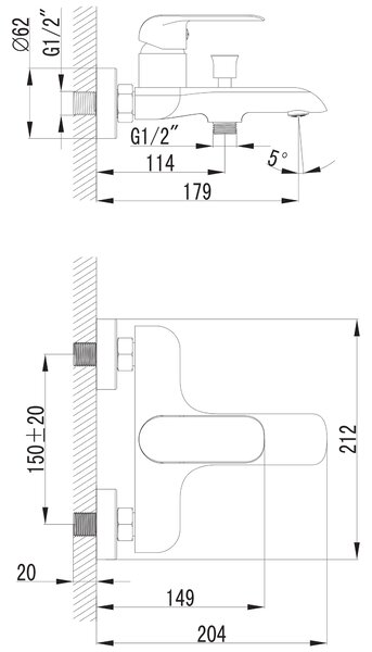 Omnires Sacramento baterie cadă-duș perete crom SC2330CR
