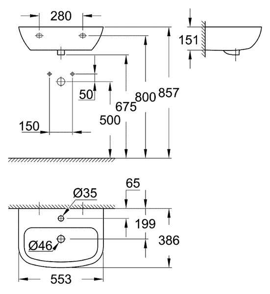 Grohe Bau Ceramic lavoar 55.3x38.6 cm semicircular clasică alb luciu 39440000