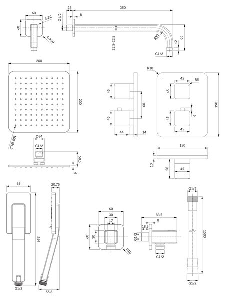Omnires Parma set de duș ascuns cu termostat negru SYSPM11BL