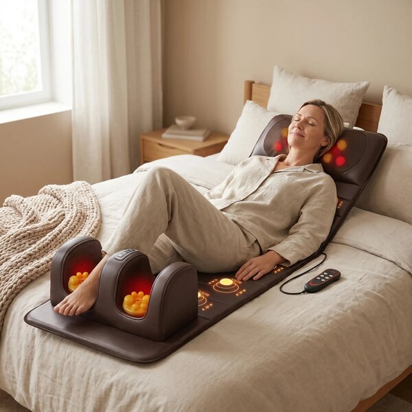 Saltea masaj corp intreg cu role Shiatsu si incalzire, cervical/spate/