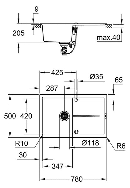 Grohe K400 chiuvetă din granit 78x50 cm negru 31639AP0