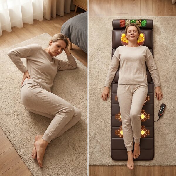 Saltea masaj corp intreg cu role Shiatsu si incalzire, cervical/spate/