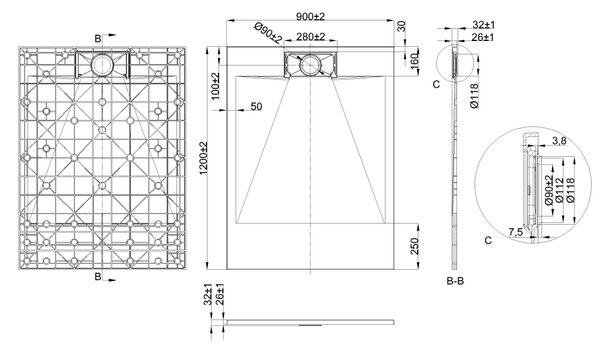 Invena Alvero cădiță de duș dreptunghiulară 120x90 cm alb AK-7B-912