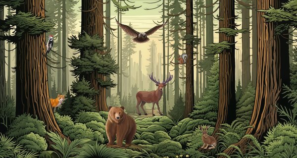 Tapet Animale în pădure, Fototapet Natură, w03208 : Uwalls.ro