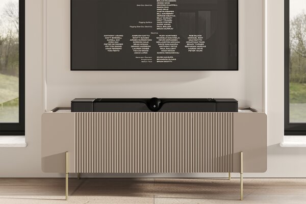 Comodă TV Malmi 150 cm - cașmir / crema bianca / picioare aurii