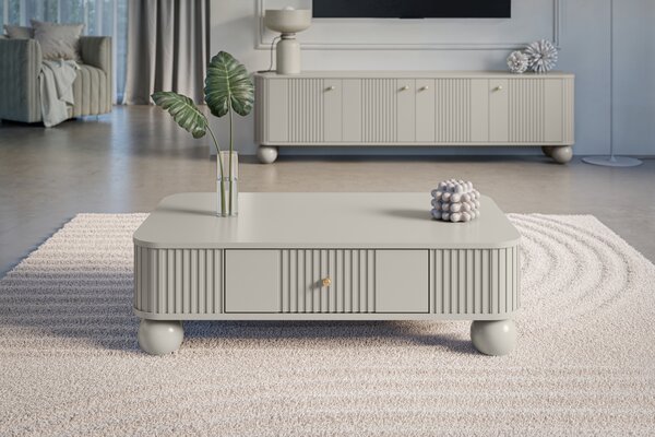 Măsuță de cafea Vesper 103x60 cm cu sertar - cașmir / mânere aurii / picioare sferice