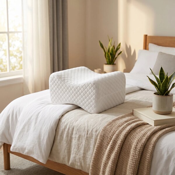 Perna ortopedica genunchi memory foam, husa bambus, Alb