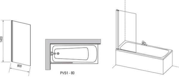 Ravak Pivot paravan cadă 80 cm o piesă alb luciu/sticlă transparentă 79840100Z1