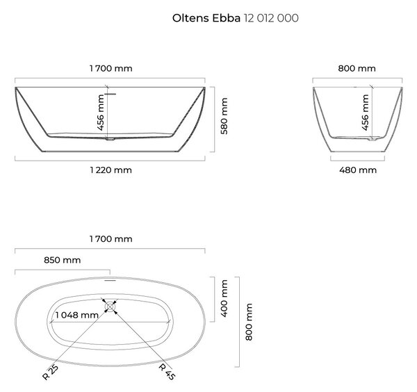 Oltens Ebba cadă freestanding 170x80 cm ovală alb 12012000