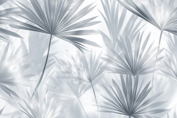 Tapet Frunze de palmier, model floral, minimalism, tropical, culori gri, Fototapet pădure, Fototapet Tropics, w03152v1 : Uwalls.ro