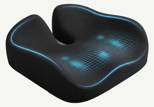 Perna ortopedica sezut memory foam ORTO COCCIS Plus, husa mesh 3D, Neg