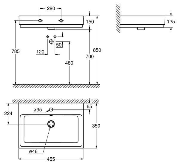 Grohe Cube Ceramic lavoar 45.5x35 cm dreptunghiular clasică alb luciu 3948300H