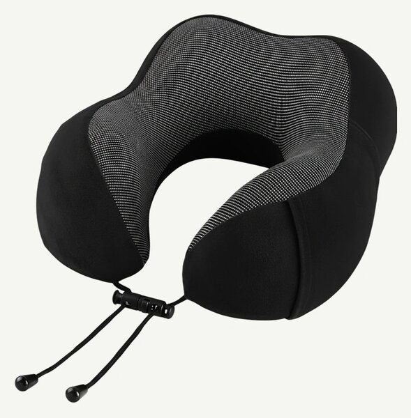 Perna de calatorie cervicala (gat) memory foam, husa catifea, Negru/Gr