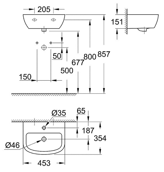 Grohe Bau Ceramic lavoar 45.3x35.4 cm semicircular clasică alb luciu 39424000