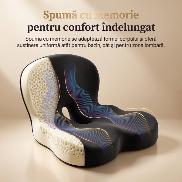 Perna ortopedica 2-in-1 sezut + suport lombar, forma L, memory foam, G